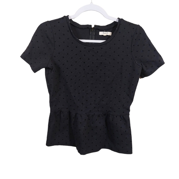 Madewell LADIES SHORT SLEEVE DOLKA DOT PEPLUM TOP- XS - Picture 1 of 4